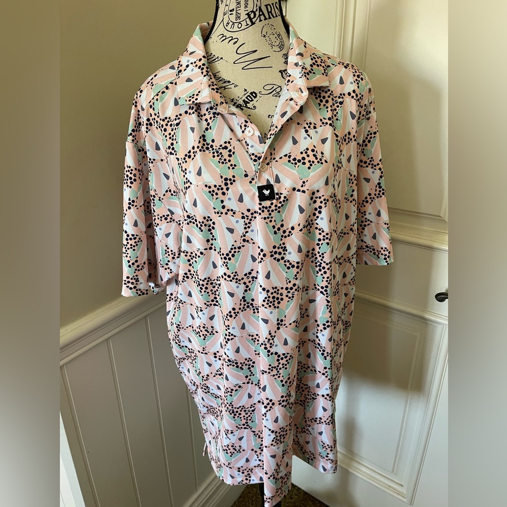 Bad Birdie Men's Abstract Polo - Pink, Green, Black